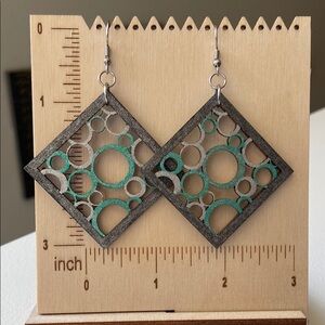 2/$15! New! Hand painted Geometric Gray and Teal Earrings